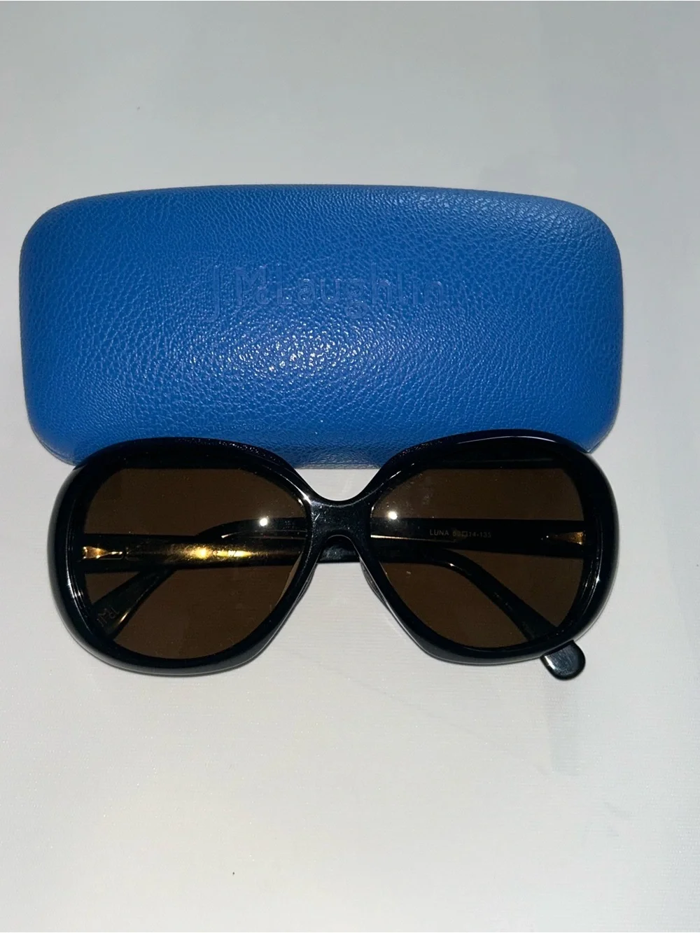 Black Oversized Sunglasses with Blue Case. J Mcglaughlin